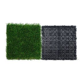 Artifical Grass Tiles Interlocking Turf Deck Set, 18 Pack - 12"x12", Synthetic Fake Grass Self-draining Mat Flooring Decor Pad