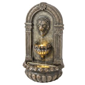 31" Wall-Mounted Outdoor Fountain, 3-Tier Cascading Waterfall Feature with LED Lights and Adjustable Flow, Bronze (Option: Rustic Brown-895x325x545 mm)