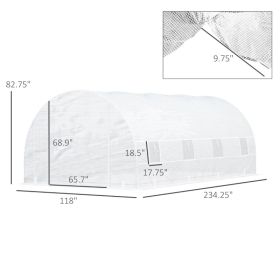 Walk-In Tunnel Greenhouse With Zippered Door & 8 Mesh Windows, Large Garden Green House Kit, Galvanized Steel Frame, White (Option: White)