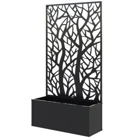 Metal Garden Bed with Trellis for Climbing Plants, Freestanding or Wall Mounted Flower Bed for Garden, Patio, Balcony (Option: Black-960x680x65 mm)
