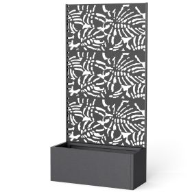 Metal Planter Box with Trellis, 71" Tall Raised Garden Bed with Privacy Screen and Drainage Holes, Banana-Leaf Cut-Outs (Option: Black-1020x550x245 mm)