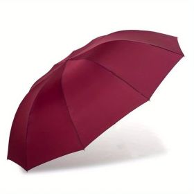 Outdoor Travel Large Folding Manual Umbrella, Rain Or Shine Dual-use Umbrella (Color: Claret, material: All steel)